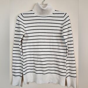 French Connection Women's Turtleneck Sweater - White and Black Stripes